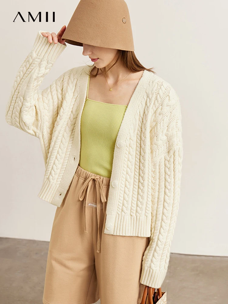 AMII Minimalism Cropped Cardigan Sweater Women 2022 Autumn Single-breasted Fashion Loose Casual Vintage Knitted Tops 12270298
