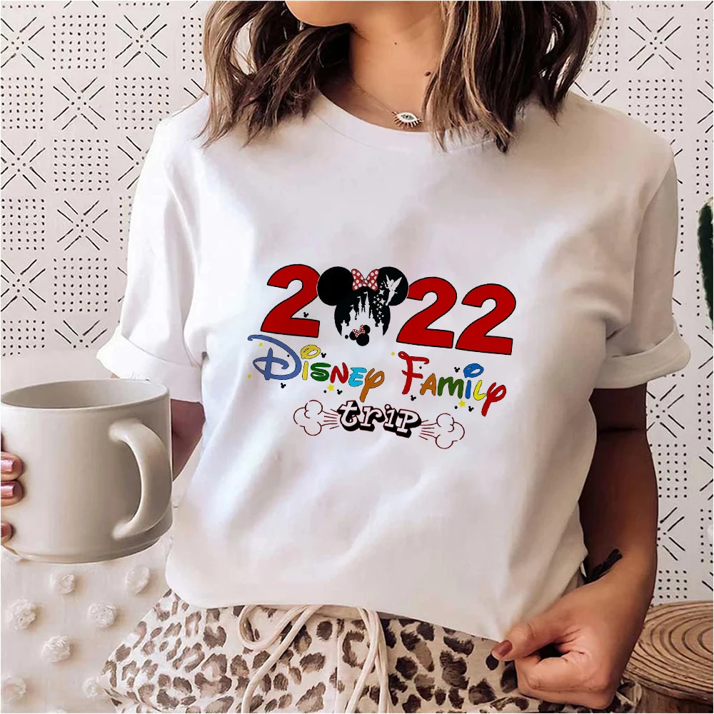 

Женская футболка с принтом Микки и Минни, Повседневная летняя футболка с изображением Диснея для семейных поездок, 2022