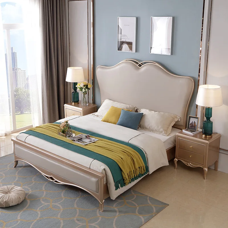 

American solid wood bed Master bedroom European wedding bed French princess bed microfiber leather soft bed