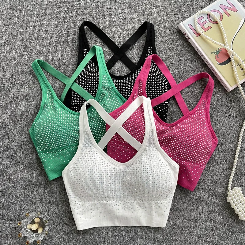 

Hikigawa Chic Fashion Women Tops Sexy Beaded Beauty Back Cross Straps Camisole Summer Y2k Solid Crop Tank Top Mujer Streetwear