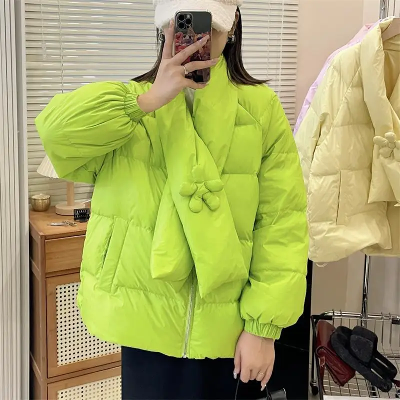 Winter 2022 New Candy-Colored Bib Down Jacket Women Short White Eiderdown Small People Go with Everything Women Bread