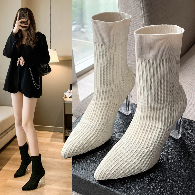 Winter Sexy Sock Boots Knitting Stretch Boots High Heels for Women Fashion Shoes 2023 Spring Autumn Ankle Boots Booties Female