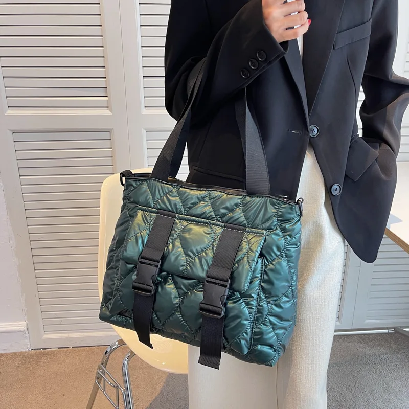 2023 Cotton Clothes Portable Women's Bag Large Capacity Tote Bag Rhombus Embroidery Thread Space Cotton Shoulder Messenger Bags