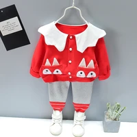 childrens long sleeved lace collar fox pattern coat pants two piece set of boys and girls clothing spring and autumn cheap wh