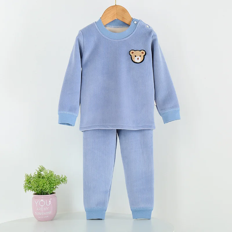 

Autumn Plus Velvet Sleepwear Suit Girl Boy Warm Underwear Outfit Cartoon Bear Pajamas Baby Clothing Winter New Kids Pajamas Sets