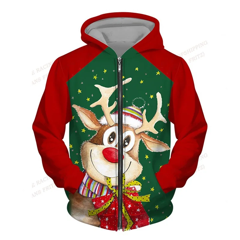Рождественская новогодняя толстовка с 3D-оленем Милу мужская и женская капюшоном