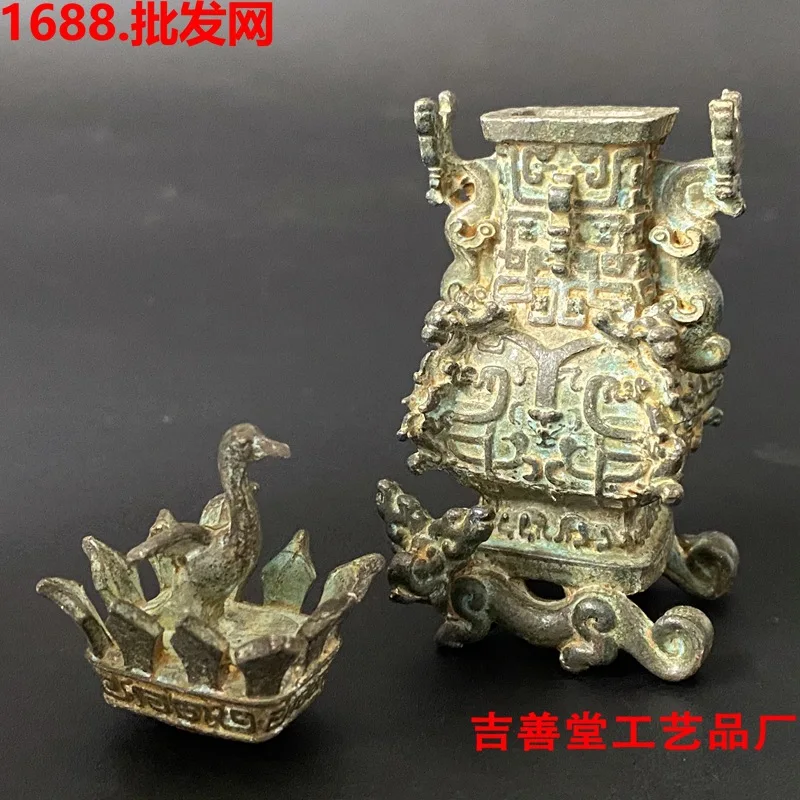 Антикварные весенние и осенние бронзовые лотосы журавлины Хань прямоугольные Ху