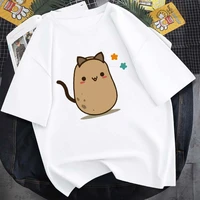 summer q version cat shaped potato print t shirt neutral cotton round neck 14 color short sleeved large size daily casual top