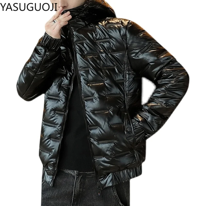 Модные яркие мужские зимние куртки YASUGUOJI с капюшоном, повседневные парки, мужские пальто, плотные водонепроницаемые блестящие пальто, приталенная мужская одежда (art.: 3920b8fb655cc) - 3920b8fb655cc