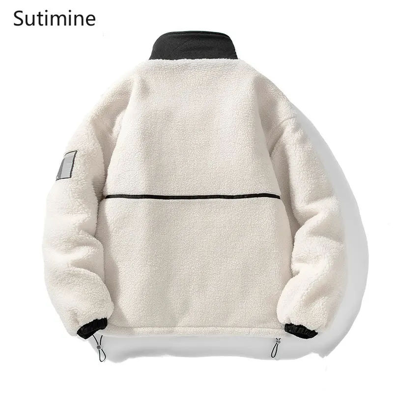 Coats Men Casual Button Lamb Cashmere Coat Men Cotton Padded Coat Thickened Vintage Coat Men Pockets Zipper Men Clothing