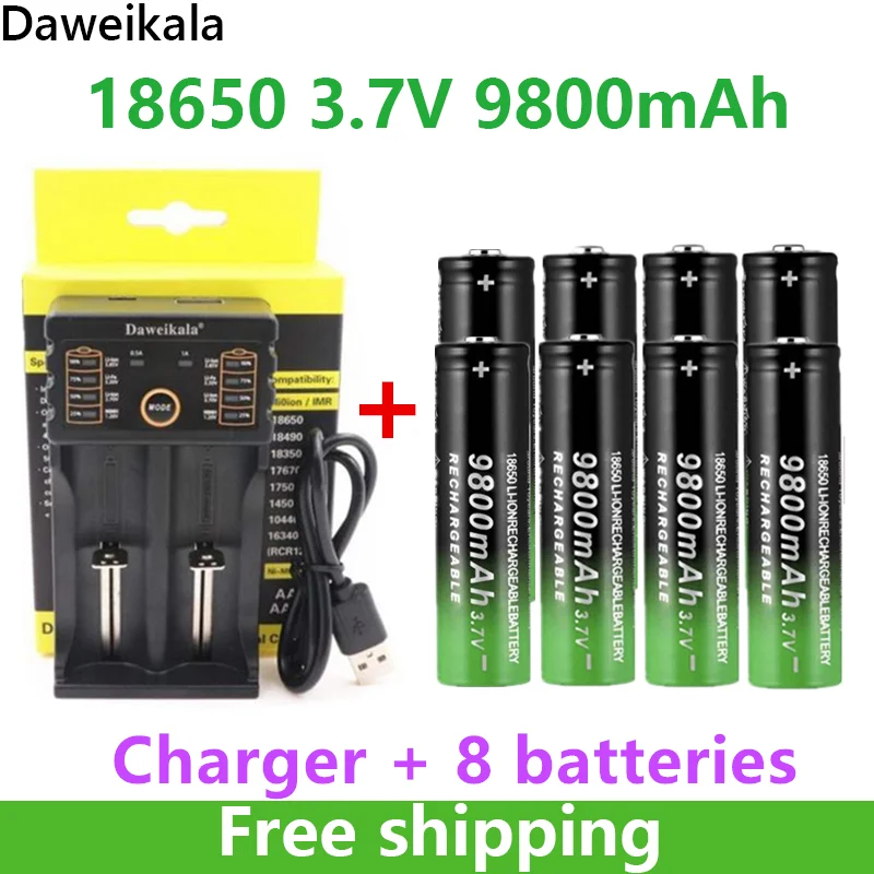 

2023 New18650 Battery High Quality 9800mAh 3.7V 18650 Li-ion batteries Rechargeable Battery For Flashlight Torch +Charger FAN