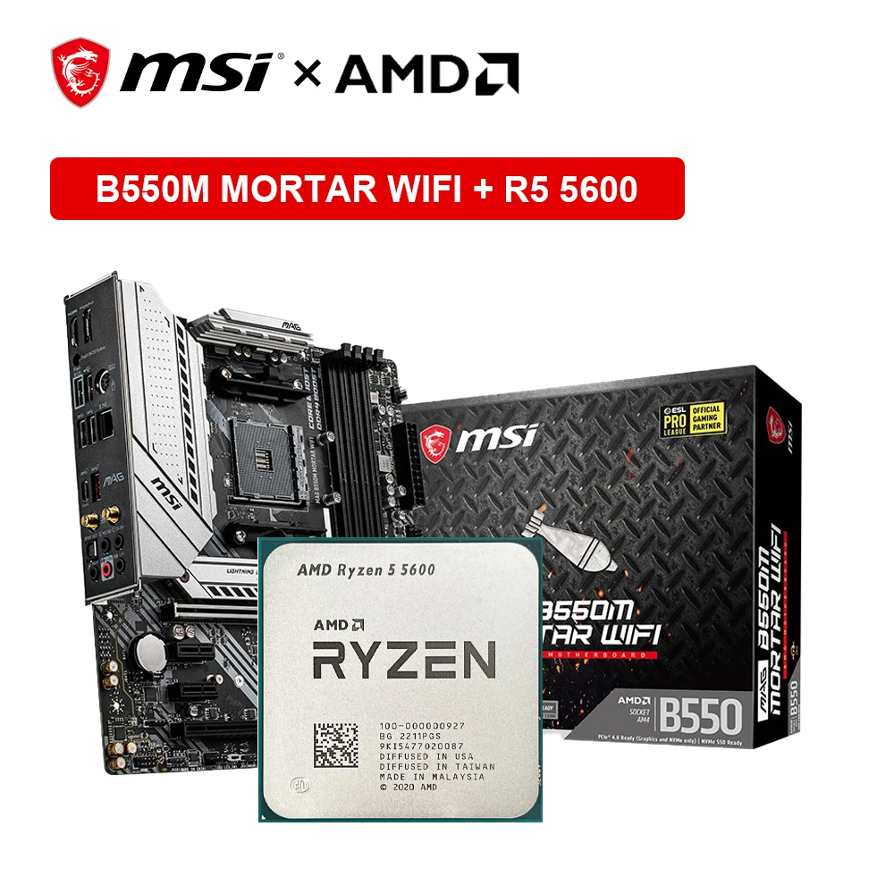 

MSI New MAG B550M MORTAR WIFI + Ryzen 5 5600 R5 5600 CPU Processador Micro-ATX AMD B550M Motherboard DDR4 128G AM4 Kit