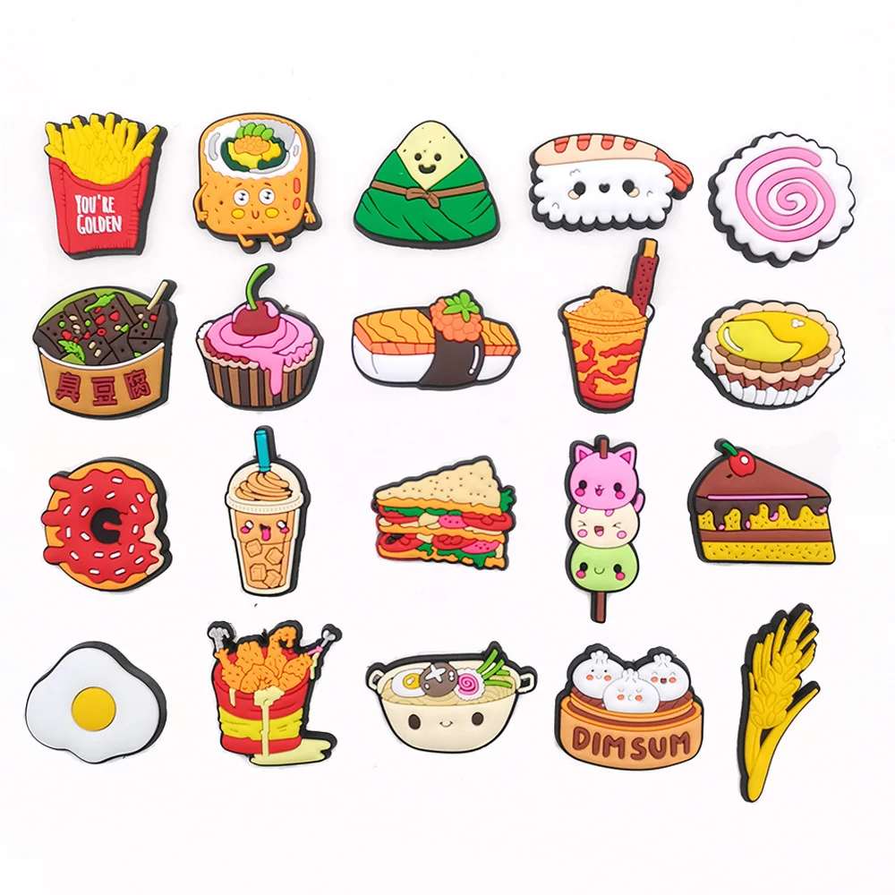 

1Pcs Food Croc Charms Buckle Jibz Noodles PVC Fried Chicken Cake Cookies Donuts Shoe Charms for Shoes Decoration Accessories