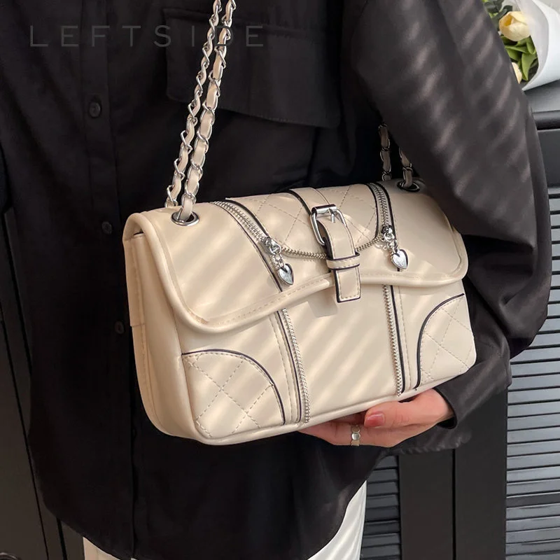 

Small Pink Chain Crossbody Bags for Women 2023 Spring Trend New In Zipper Design Female Quilted Handbags and Purses