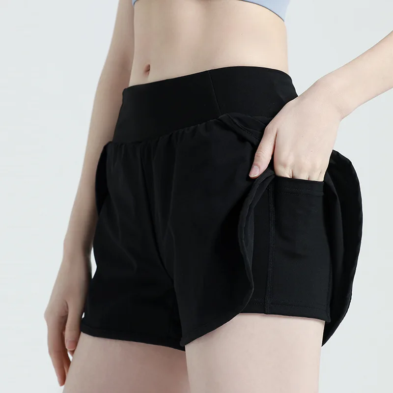 

Women's High Waist Stretch Athletic Workout Active Fitness Volleyball Shorts 2 in 1 Running Double Layer Sports Shorts