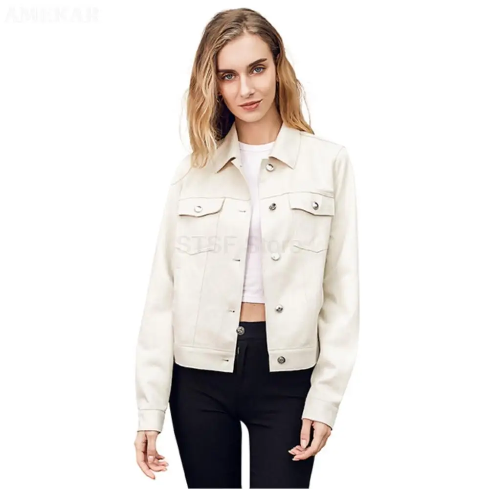 Women's Real Suede Cardigan Modern Trucker Jacket Snap Button Real Suede Jacket Fashion Designer Long Sleeve Pure Color Outwear