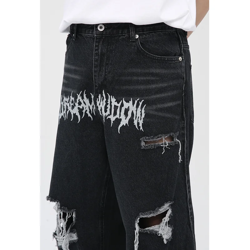 Streetwear Men Hip Hop Loose Straight Cylinder Letter Printing Casual Pants Versatile Comfortable Jeans Autumn and Winter Female