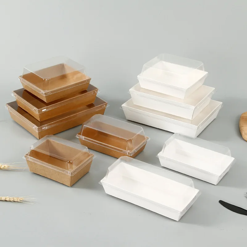 

50Sets Transparent Kraft Paper Box Bento Bread Snack Bakery Box Picnic Sandwich Food Packaging Box Wedding Party Cake Box