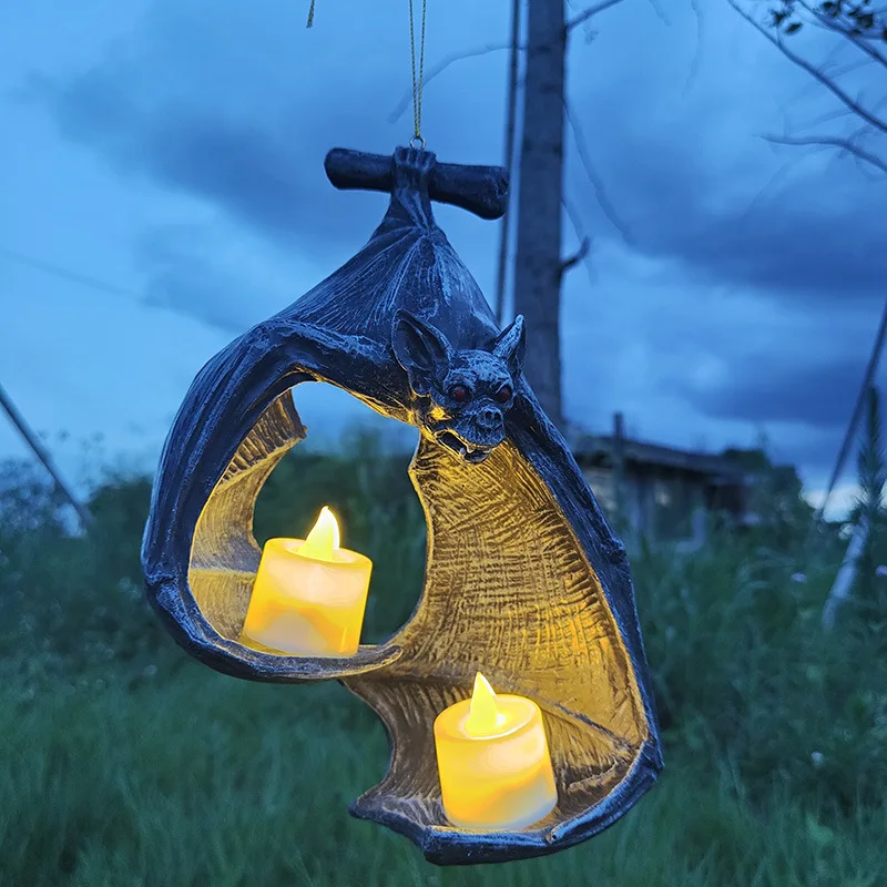 

2pcs Candle Include Halloween Bat Wall Tealight Holder Bat Statue Garden Hanging Candlestick Light Home Outdoor Yard Decoration
