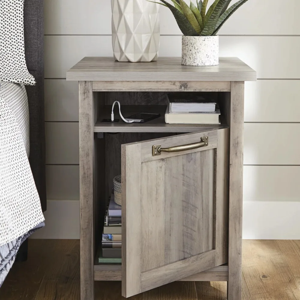 

Nightstand with USB Ports Open Shelf Cabinet Living Room Bedroom