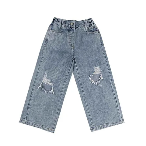 Новые осенние детские джинсы MILANCEL, широкие брюки с высокой талией для девочек, детские рваные брюки