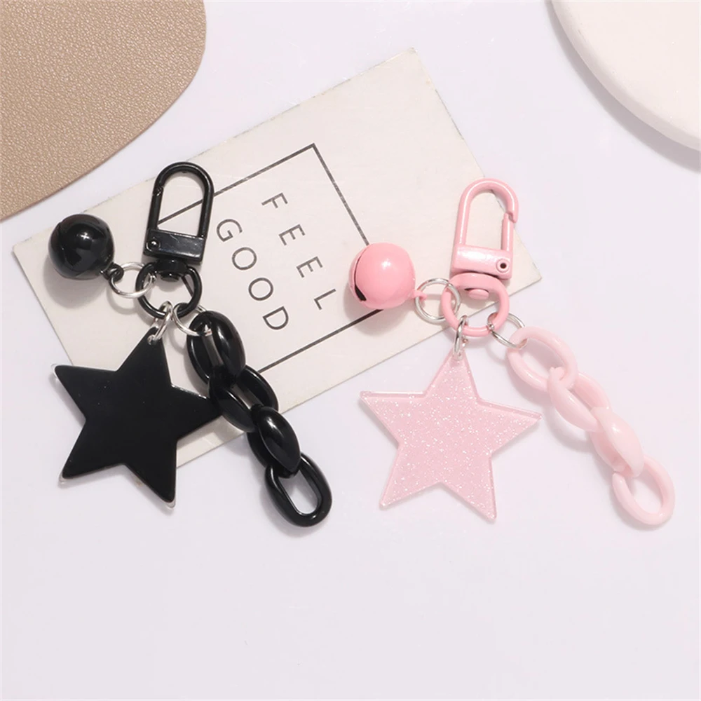 Glitter Stars Acrylic Keychain Bell Pendant Keyring for Girls Backpack Charm Headphone Case Accessorie Creative Friendship Gifts