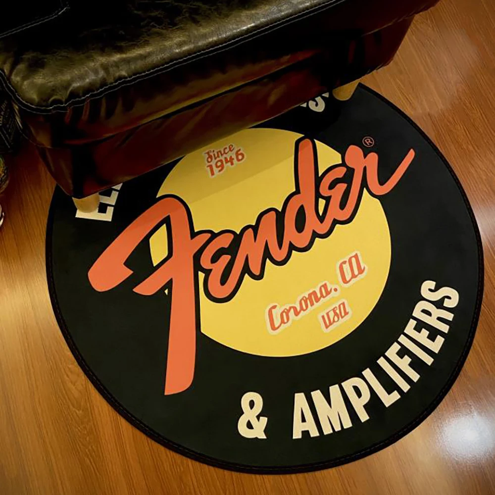 Fender Guitar Round Carpet Rock Floor Mats Flannel Printed Area Rug Sound Insulation Pad for Music Room Bedroom Home Decor Tapis