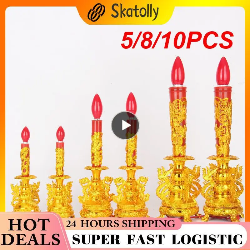 

5/8/10PCS Dragon Phoenix Pattern Electric Candles Electric Candle Light With Light Bulbs Candle Holders With Holders Hot Buddha