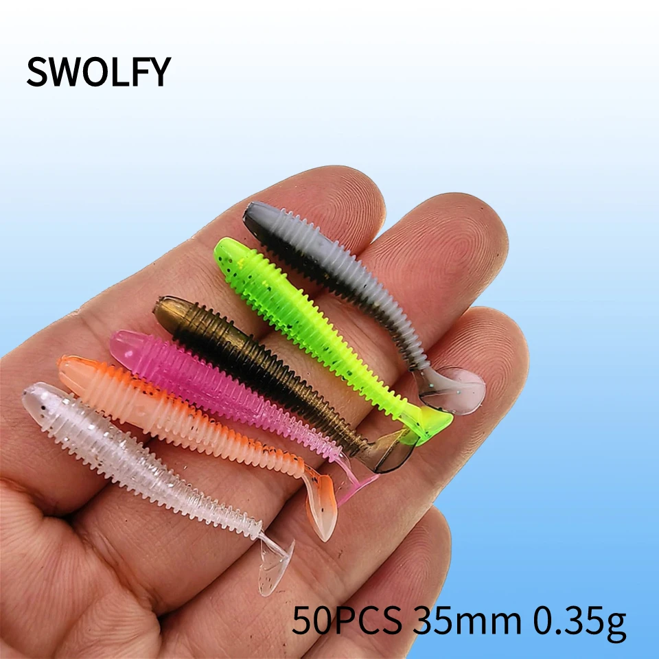

50 шт., мягкая мини-приманка для рыбной ловли, 0,35 г/3,5 см
