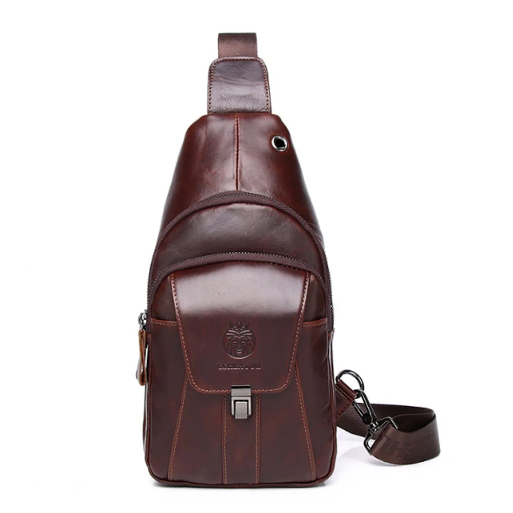 Men's Sling Backpack Genuine Leather Shoulder Crossbody Bag Vintage Travel chest bag Messenger Pack For Male Women