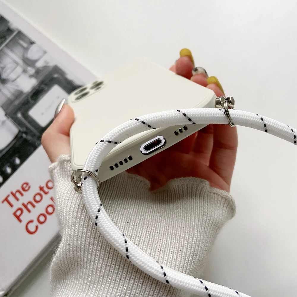 

Crossbody Necklace Strap Lanyard Cord Liquid Silicone Phone Case for Iphone 13 12 MiNi 11 Pro X XR XS Max 6s 7 8 Plus SE 2 Cover