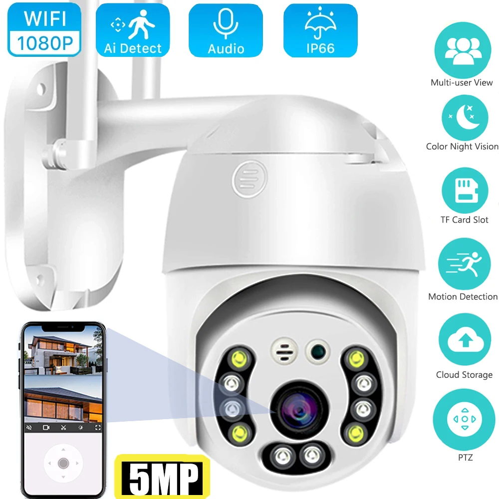 5-мегапиксельная интеллектуальная Wi-Fi камера с датчиком присутствия, беспроводная IP-камера видеонаблюдения, наружная домашняя охранная камера, камера наблюдения, Wi-Fi камера