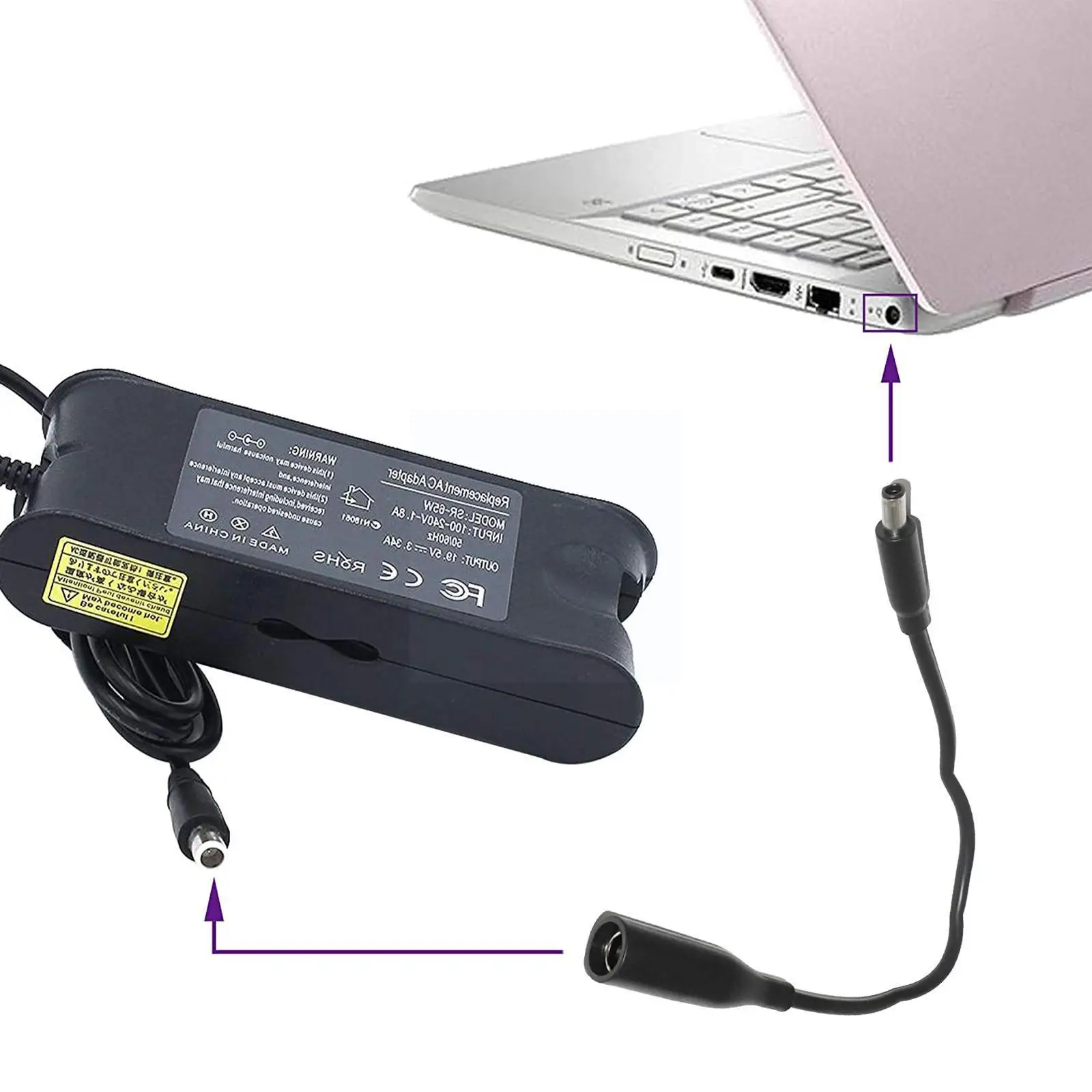 

Connector Laptop Plug Transfer Cable For DELL Dell Notebook Power Adapter 7.4*5.0 Female To 4.5*3.0 Male Round Mouth With N Y6O2