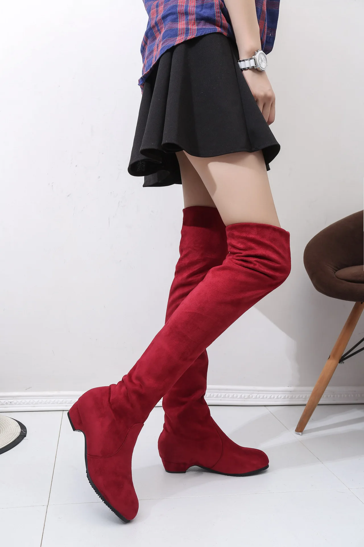 

Autumn Winter Women Boots Mid-Calf Martin Boots Brand Fashion Female Stretch Cotton Fabric Slip-on Boots Flat Shoes Woman