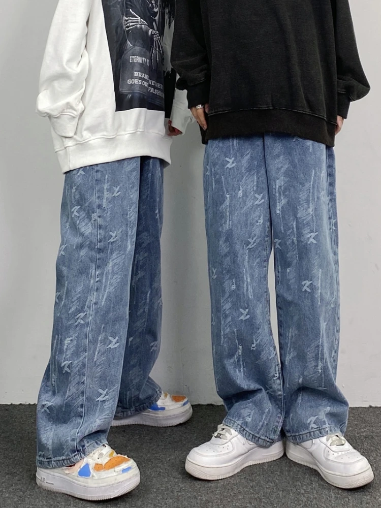 Men's Jeans Vintage Print Casual Jeans Y2K Pants Straight Fit Casual Hip Hop Women's Jeans Brand Jeans Aesthetic Wide Leg Jeans