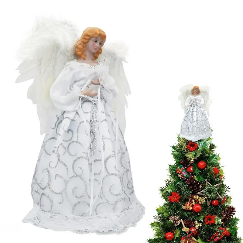 

Топпер в виде ангельской елки с крыльями, стоящая Рождественская фигурка верхушки, рождественские украшения в виде ангела для праздничного...