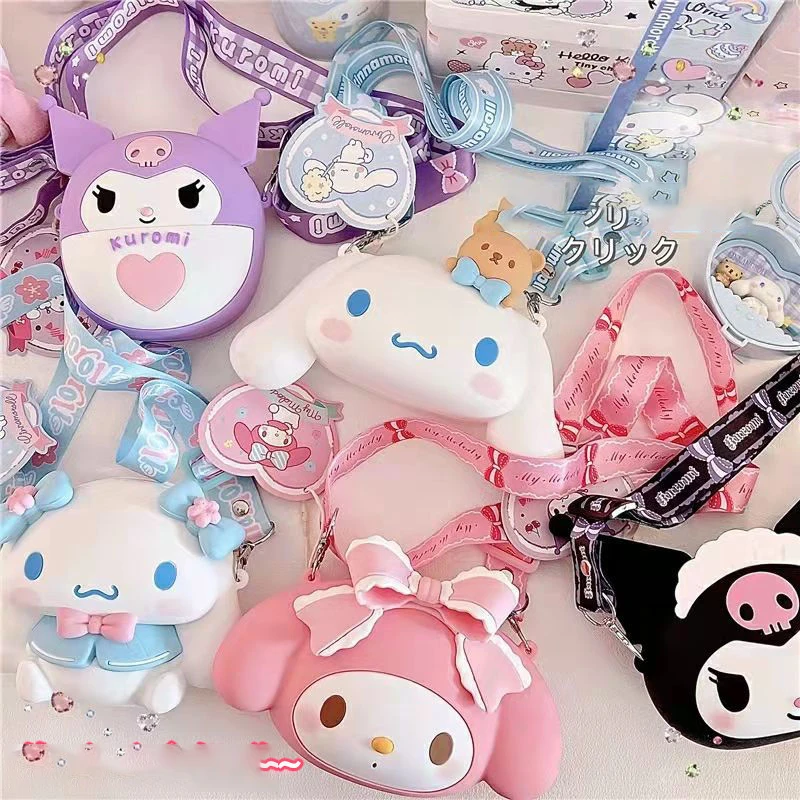 

Оригинальная силиконовая сумка-мессенджер Hello Kitty, сумка для наушников Sanrio, кошелек для монет Kuromi, сумка для хранения в коридоре, маленькая к...
