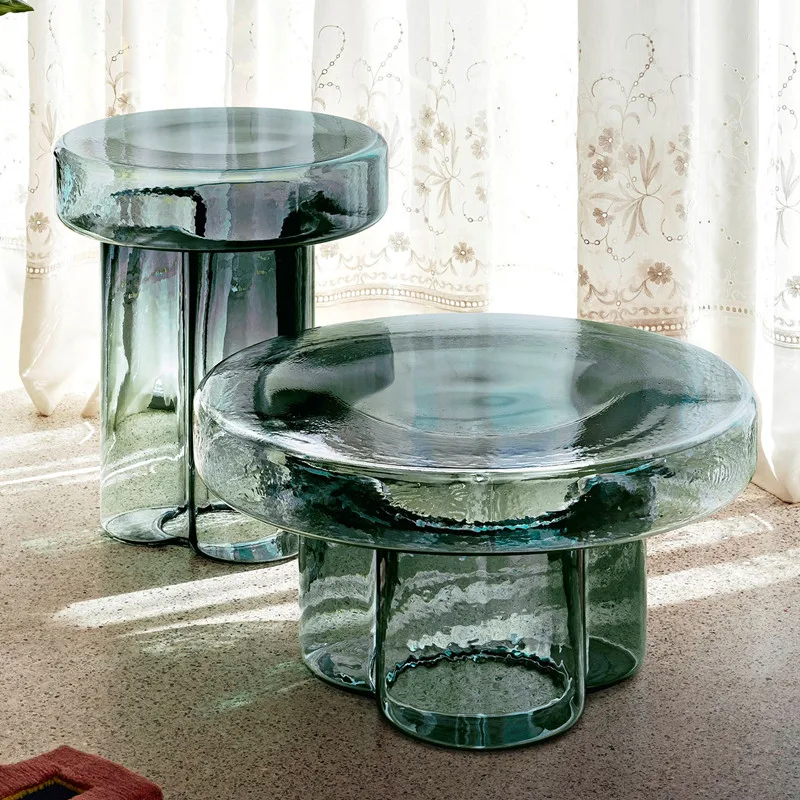 

Designer Light Luxury Colored Glass Tea Table B & B Living Room Petal Side Table Handmade Corner Table Combination Table