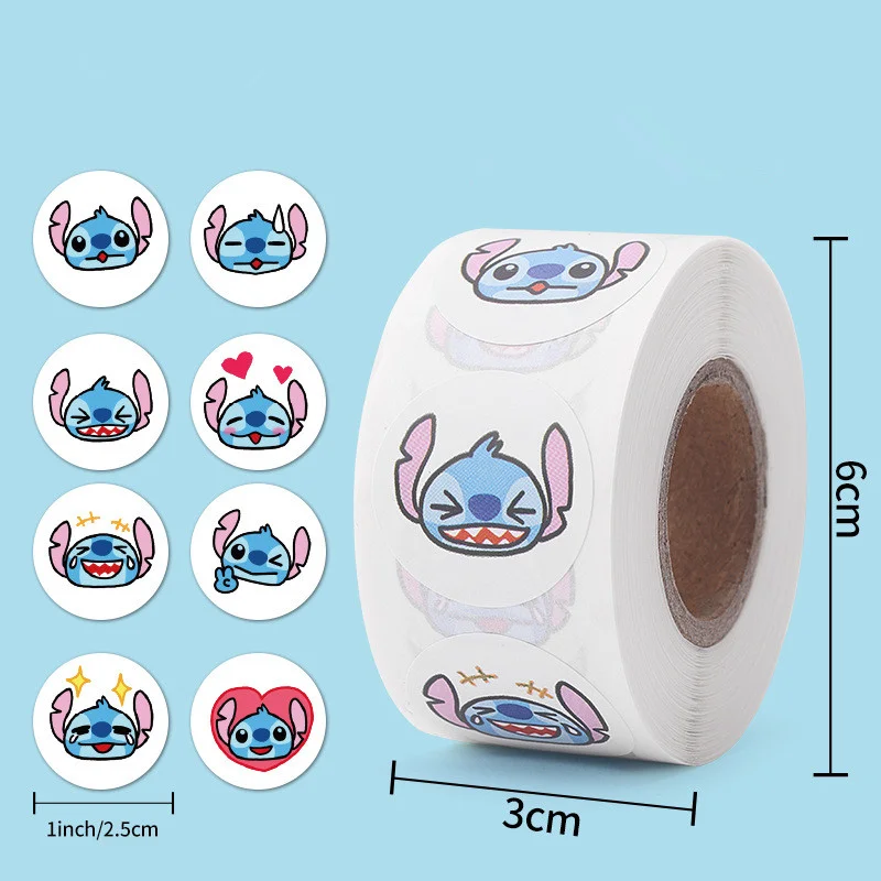 

500pcs/roll Disney Stitch Sealing Stickers Cute Cartoon Anime Lilo & Stitch Stickers Round Diy Decor Album Diary Label