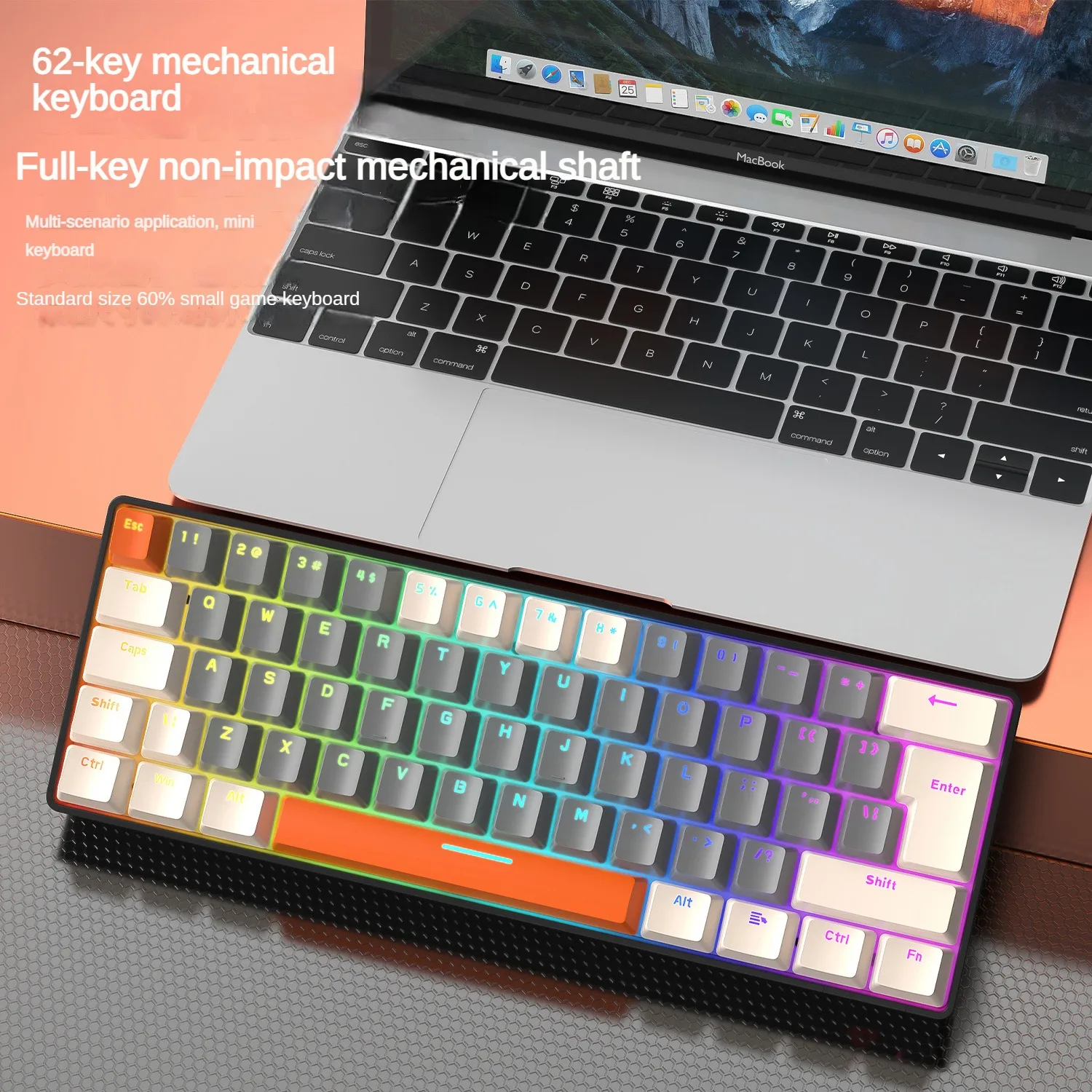 

T60 En MiniGaming Mechanical Keyboard for Gamer 62Keys Backlit Type-C Wired Game 60% Keyboard Portable for Travel Gk61 Keyboard