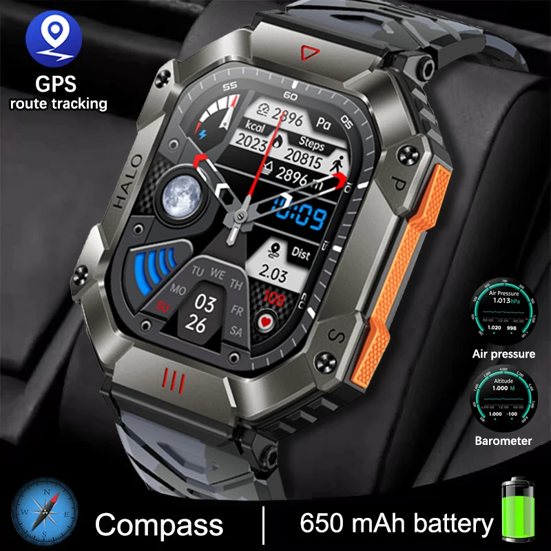 

Rugged Military Smart Watch Men's For Xiaomi Android Ios Fitness Watches Compass Barometer 2.0'' Bluetooth Call Smartwatch 2023