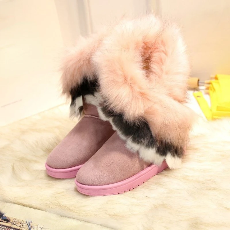 

Зимние ботинки для женщин, модные пушистые зимние ботинки, женские Роскошные Дизайнерские теплые плюшевые короткие ботинки на плоской подо...