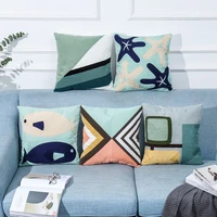 abstract embroidery navy blue cushion cover sofa embroidered pillow cover nordic 45x45 for living room turquoise home decor
