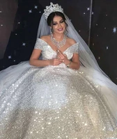 shining sequin wedding dresses princess dubai arabic off shoulder luxury bridal gowns sweep train vestidos de noiva