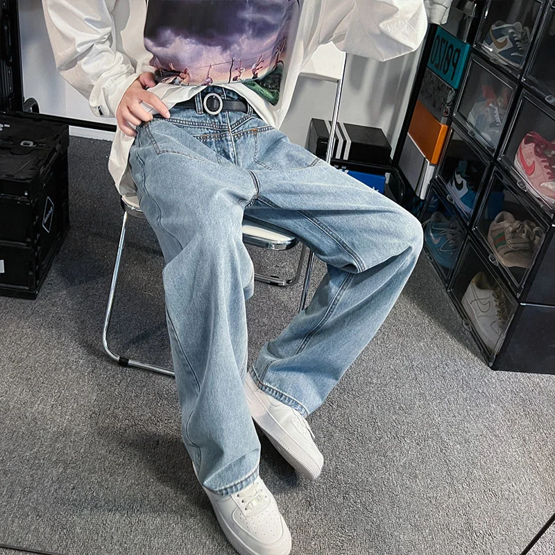 Blue Black Baggy Jeans Men Fashion Pockets Casual Straight Jeans Men Japanese Streetwear Hip Hop Loose Denim Pants Mens Trousers