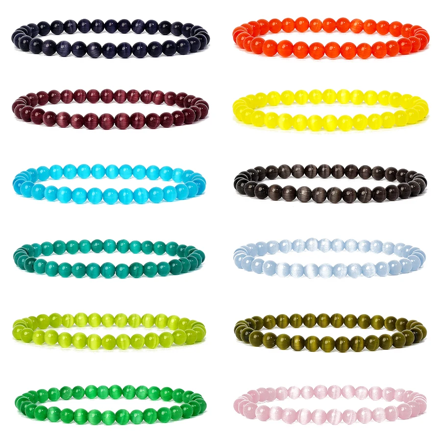 

Natural 4/6mm Opal Beads Bracelets New Smooth Cat Eye Quartz Chakra Bracelet & Bangle for Women Men Agates Reiki Jewelry pulsera