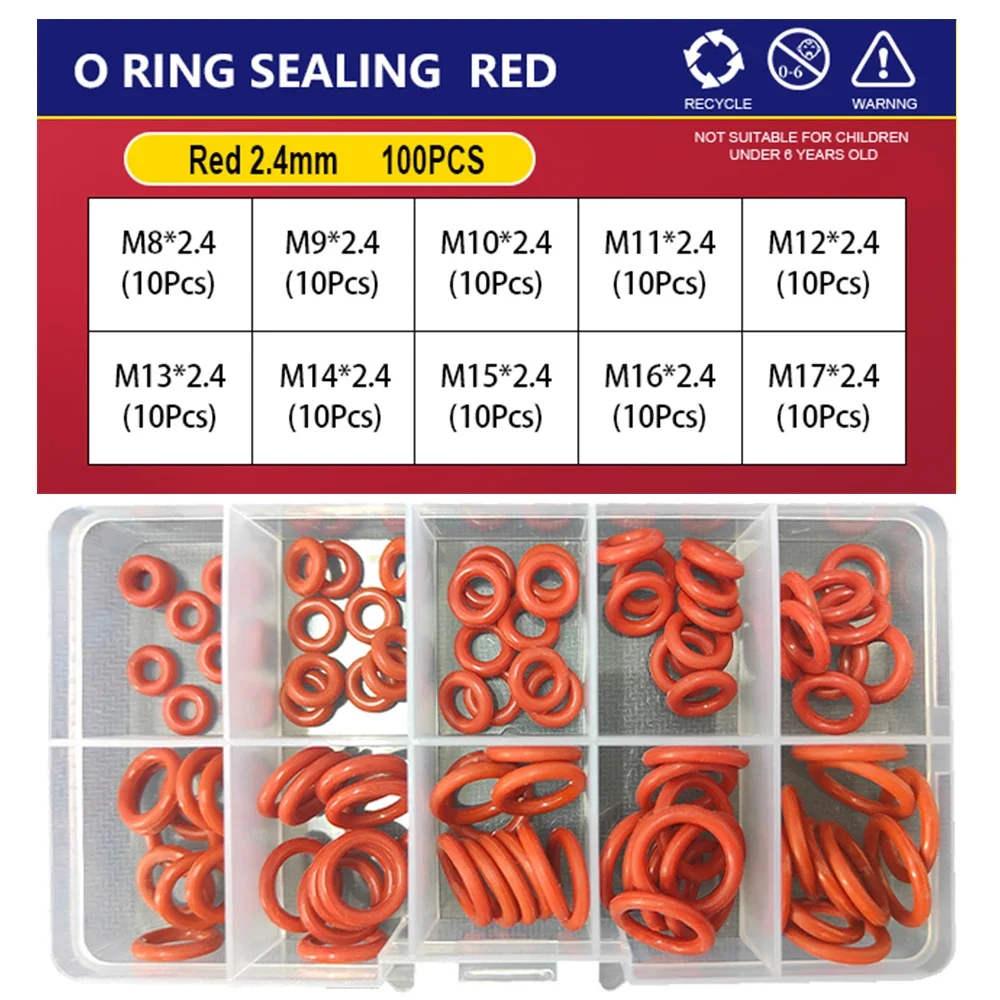 

Набор силиконовых уплотнительных колец VMQ, красный, маслостойкие