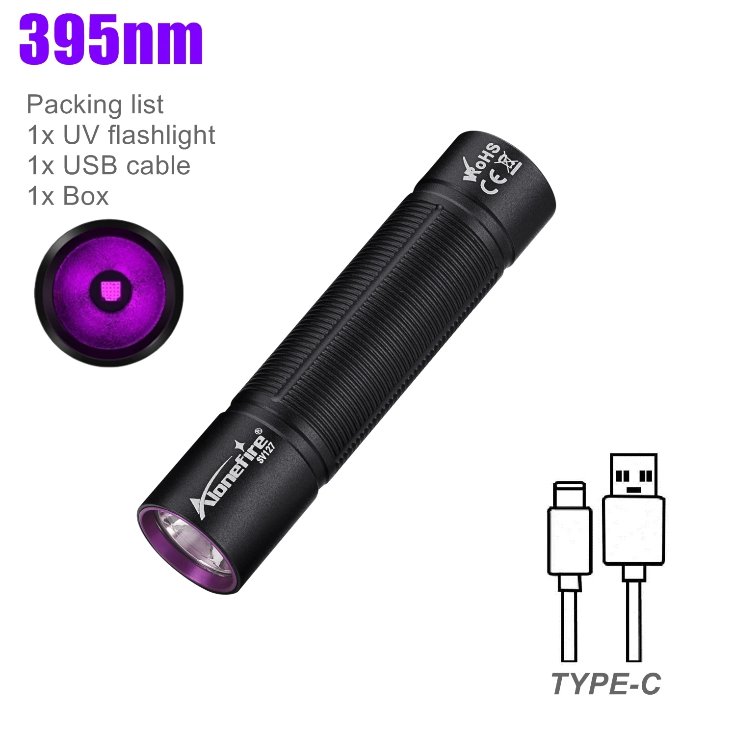 

USB-фонарик AloneFire SV127 черный 3W ультрафиолетовый