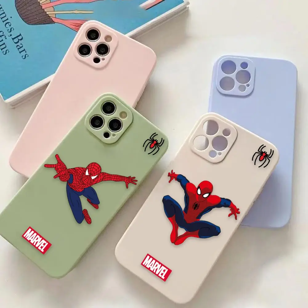 

Marvel's Spiderman Ant-Man Colorful Liquid Case For iPhone Apple 14 13 11 12 X XS 7 8 Pro Plus Max Mini SE Hand Strap Fundas