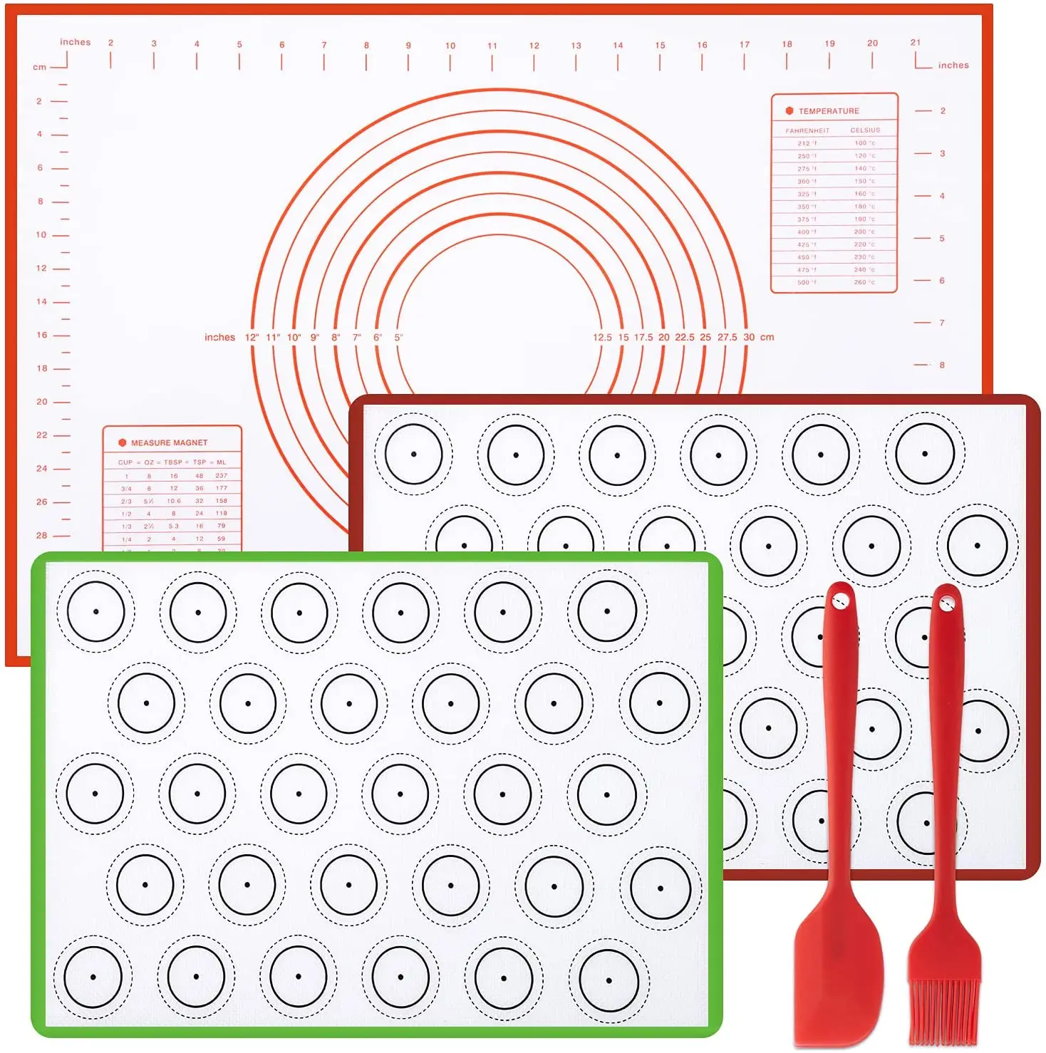 

silicone baking mats 3 pack no-stick macaro baking mat with 1 scraper 1 oil brush heat-resistant reusable baking sheets no-slip